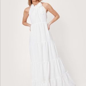 Nasty Gal White Tiered Texture Halter Maxi Dress